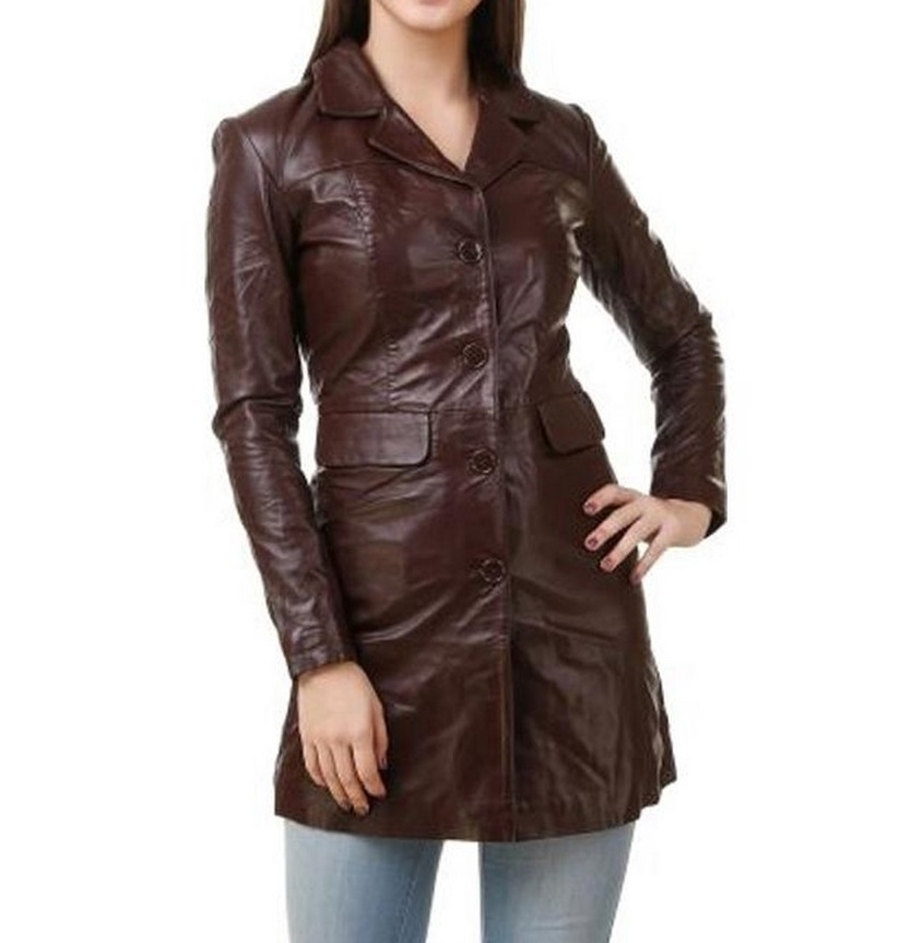 Women Leather jackets Long Coat